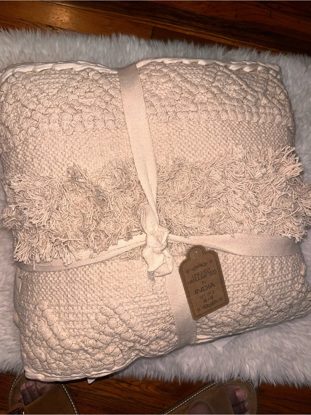Cream accent crochet pillow linen pillow set